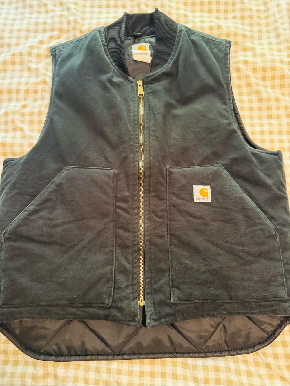 Vintage Carhartt Black Duck Canvas Quilted Work Vest Men’s XL